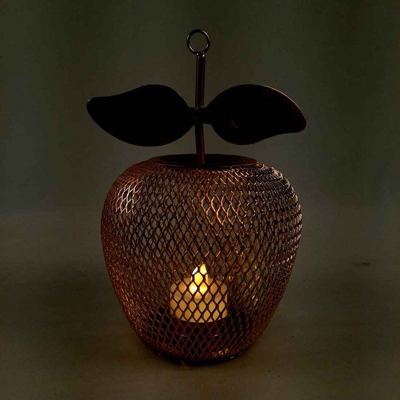 Apple Design Candle Holder with LED Light  - For Living Room Home Decor - 7 Inch