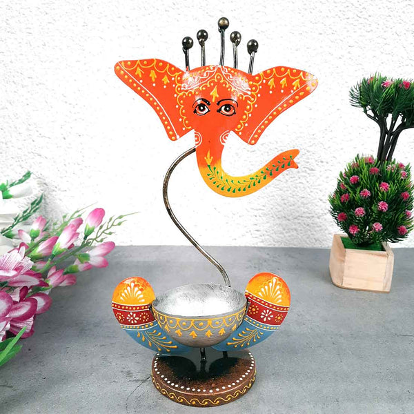 Tea Light Holder Antique | Candle Holders Stand With One Slots | Tea Light Candle Stands - Ganesha Design - For Home, Table, Living Room, Dining room, Bedroom Decor | For Festival Decoration & Gifts -  10 Inch