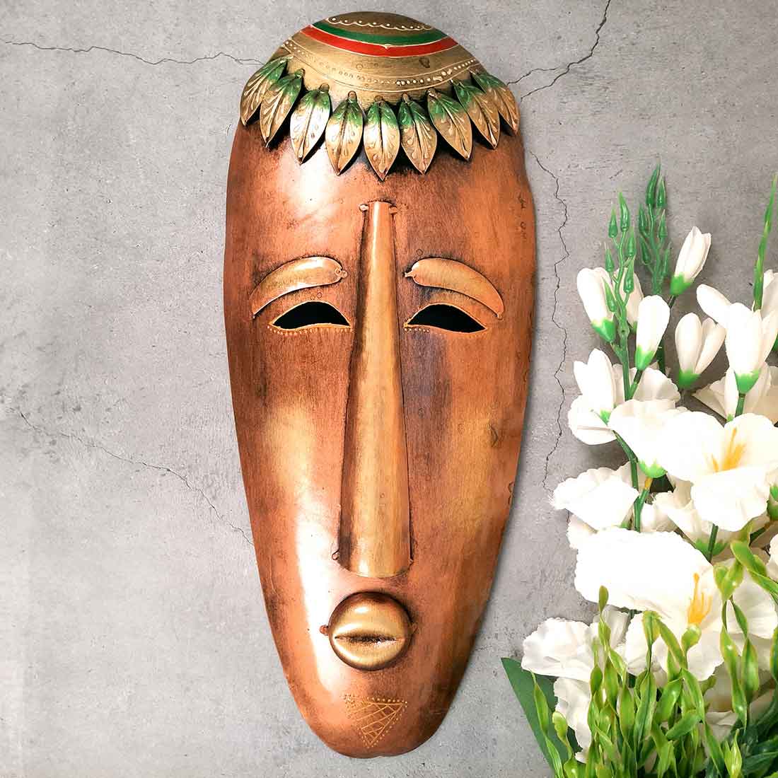 Tribal Face Wall Masks Hanging | Village Man & Woman Faces Hangings - for Home Entrance, Living Room, Door Decor, Hall-Way, Balcony Decoration & Gift - 21 Inch - Apkamart