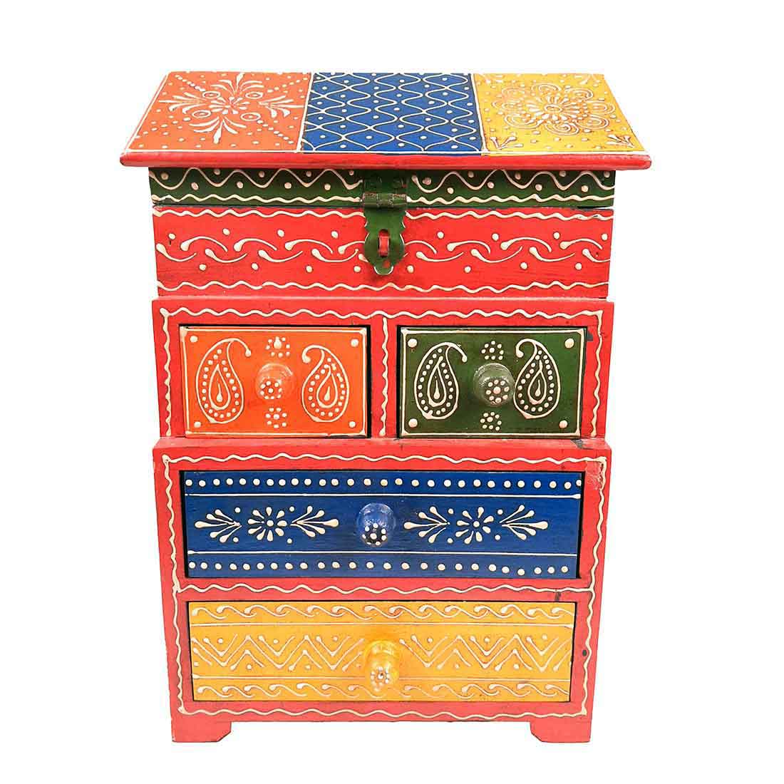 WoodenJewelryBox - 5 Drawerbox - Apkamart #color_Red