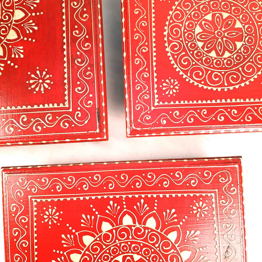Puja Chowki Bajot | Wooden Chauki - For Pooja & Gifts - 8,10 & 12 Inch - Set of 3 - Apkamart #Style_Design 1