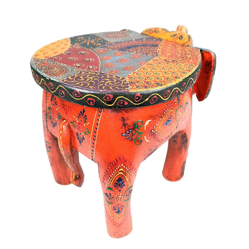 Wooden Elephant Stool | Elephant Showpiece - For Table Decor & Living Room Decor - 8 Inch