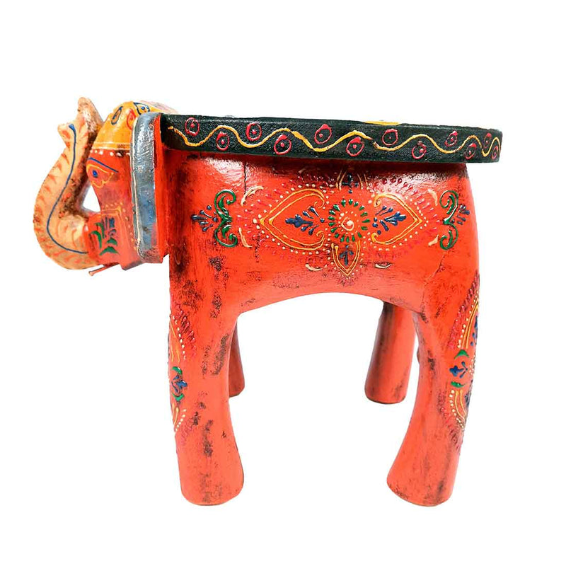 Wooden Elephant Stool | Elephant Showpiece - For Table Decor & Living Room Decor - 8 Inch