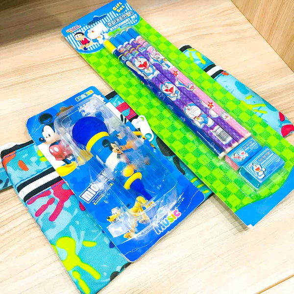 Set of Stationery - Pencil Box Pouch with Mike Shaped Eraser - For Kids, Children, School Student, Return Gifts - ApkaMart