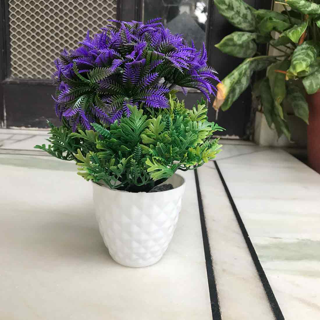 Plastic Potted Plants - Purple Flowers - For Home & Office Decor - ApkaMart
