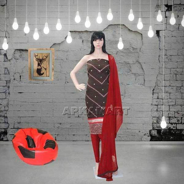 Black and Red with Nylon Dupatta Tie and Dye Dress Material - ApkaMart