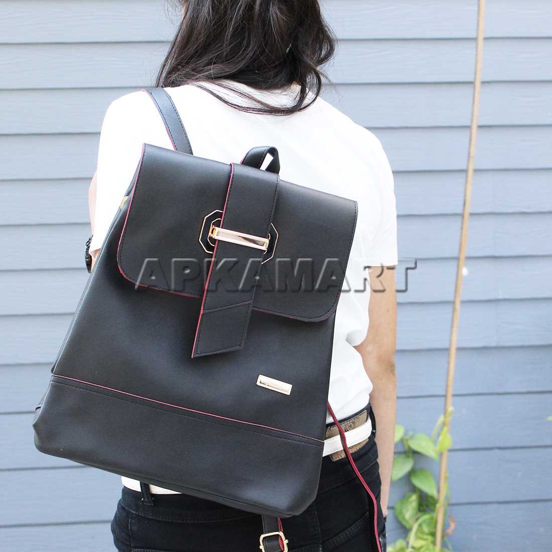 Black Backpack Bag -  For Women | Girls | Office | Casual -13 Inch - ApkaMart