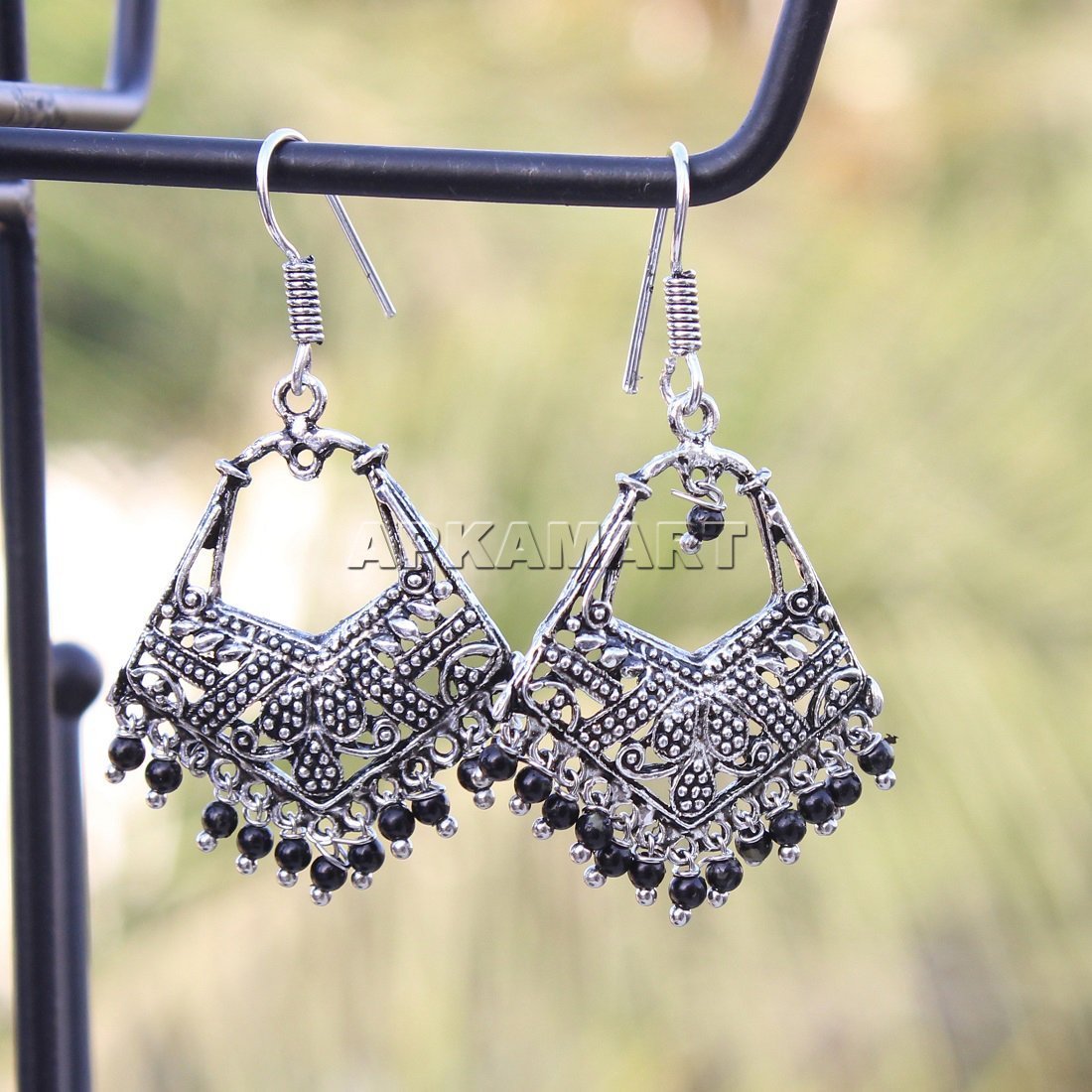 Earrings - Dangler Earrings with Black Beads - Jewellery For Women & Girls - ApkaMart