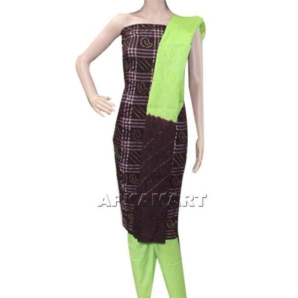 Brown and Green Tie and Dye Dress Material - ApkaMart
