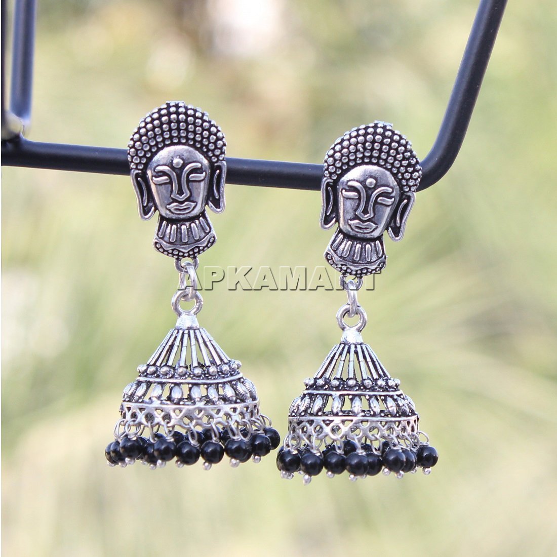 Earrings - Buddha Design- Jhumki for Women,Girls - Oxidised Silver Plated - ApkaMart