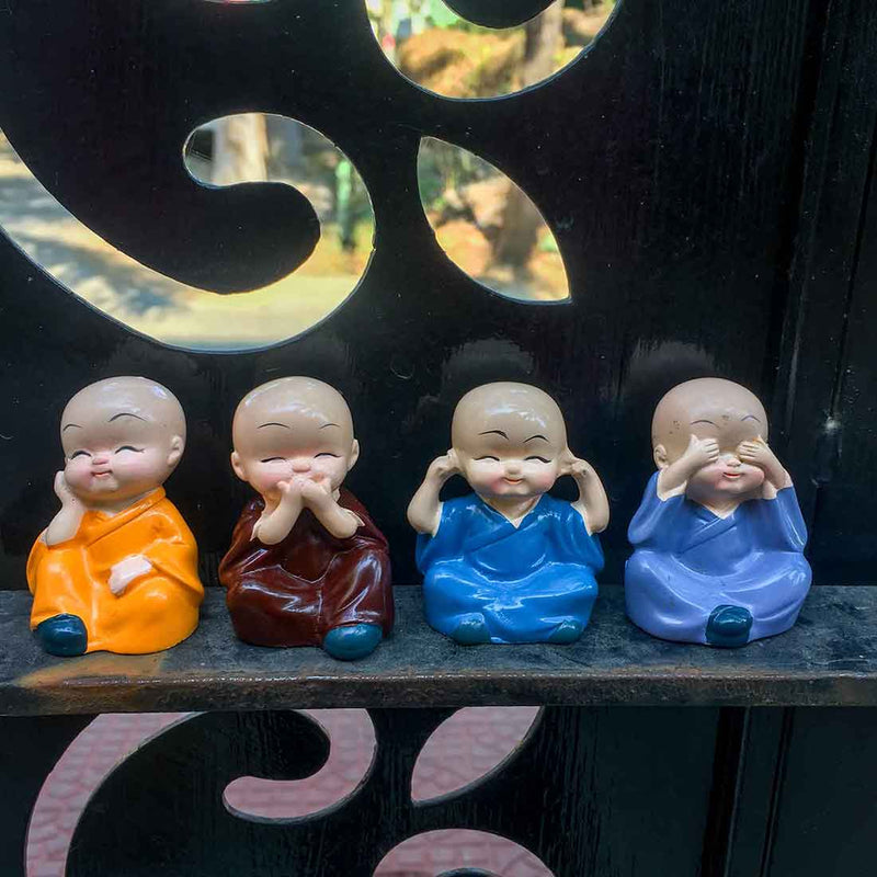 Baby Monk Showpiece - for Car Dashboard - 2 Inch - Set of 4 - ApkaMart
