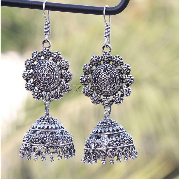 Earrings - Jhumki Earrings for Women - Oxidised Silver Plated - ApkaMart