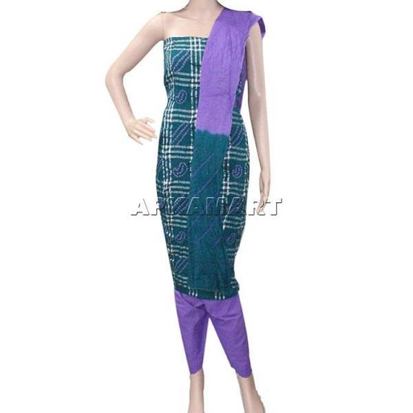 Dark Green and Purple Tie and Dye Dress Material - ApkaMart