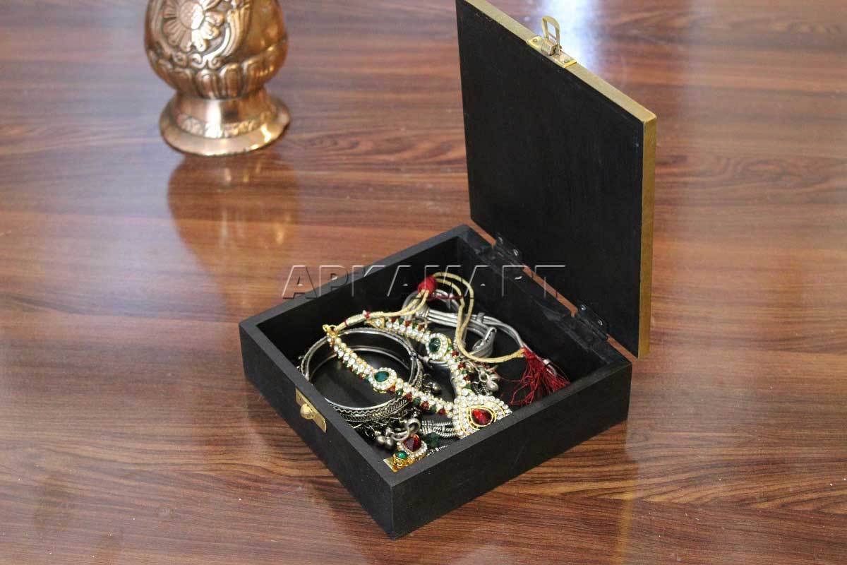 Decorative Box Brass | Necklace Box | Wooden Jewelry Box - 8 Inch - ApkaMart