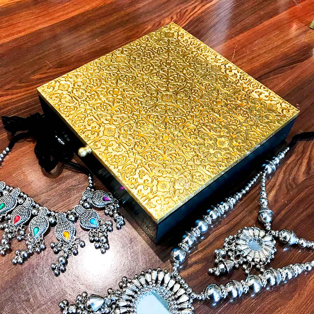Decorative Box Brass | Necklace Box | Wooden Jewelry Box - 8 Inch - ApkaMart