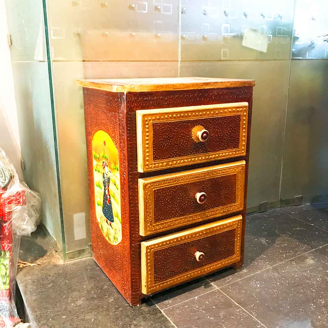 Bedside Table with Drawer | Side Table for Bedroom with Storage - 3 Drawer - ApkaMart