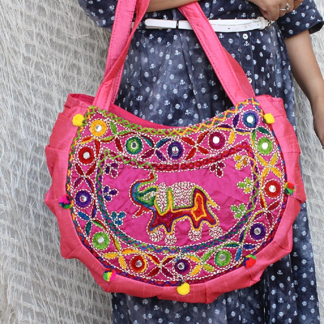 Shoptory India Handicraft Women's Silk Ethnic Rajasthani Hand Bag , Orange  - Ritzie - 3550328