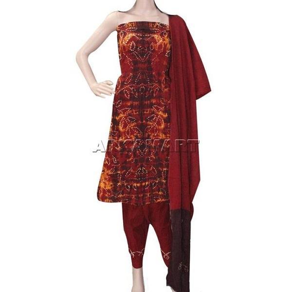 Fiery Red Tie and Dye Dress Material - ApkaMart