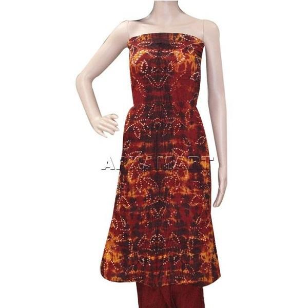 Fiery Red Tie and Dye Dress Material - ApkaMart