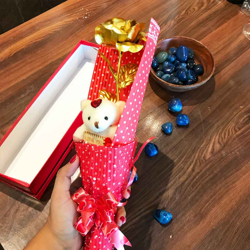 Valentines Day Gift Set - Rose & Teddy - For Girlfriend / Boyfriend / Husband / Wife - ApkaMart