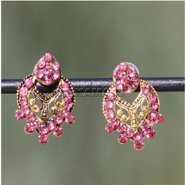 My Bendel round gold stud earrings with pink stones - My Bendel