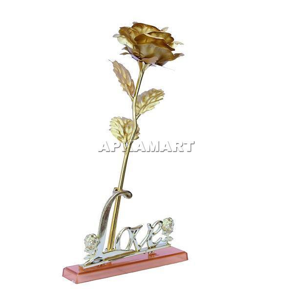 Artificial Rose Flower - Golden Rose - for Rose Day / Propose Day / Valentine's Day - 10 Inch - ApkaMart