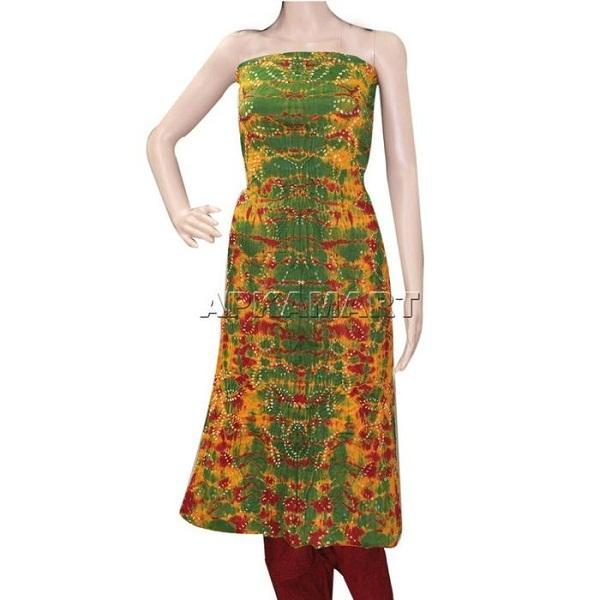 Green and Maroon Tie and Dye Dress Material - ApkaMart