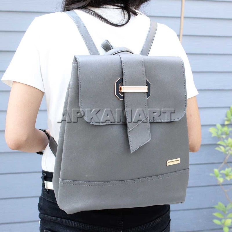 Grey Backpack Bag -  For Women | Girls | Office | Casual - 13 Inch - ApkaMart