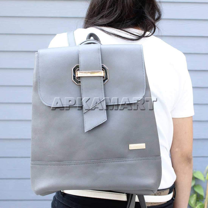 Grey Backpack Bag -  For Women | Girls | Office | Casual - 13 Inch - ApkaMart