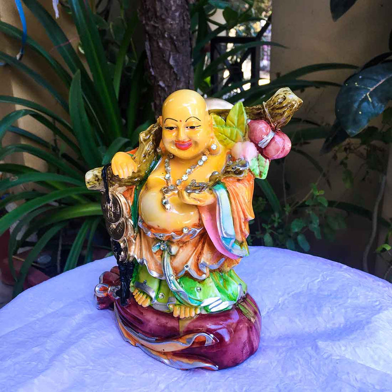 Laughing Buddha Standing on Money Bag - for Money, Wealth & Good Luck - 8 Inch - ApkaMart