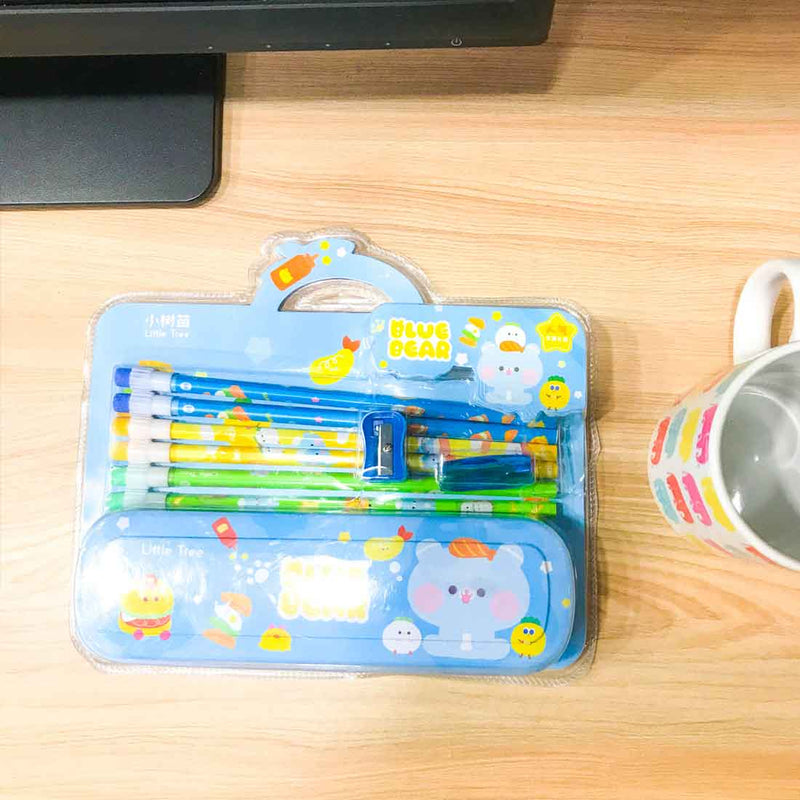 Pencil Box - Stationary for School - Blue Stationary Kit With Box - for Girls & Boys ,Return Gifts - ApkaMart