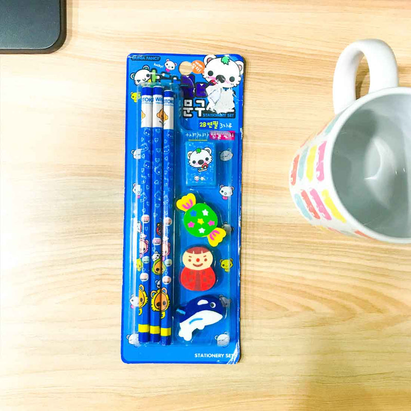Stationery Kit - for Girls & Boys - with Pencil, Eraser, Sharpener - Set of 2 - ApkaMart