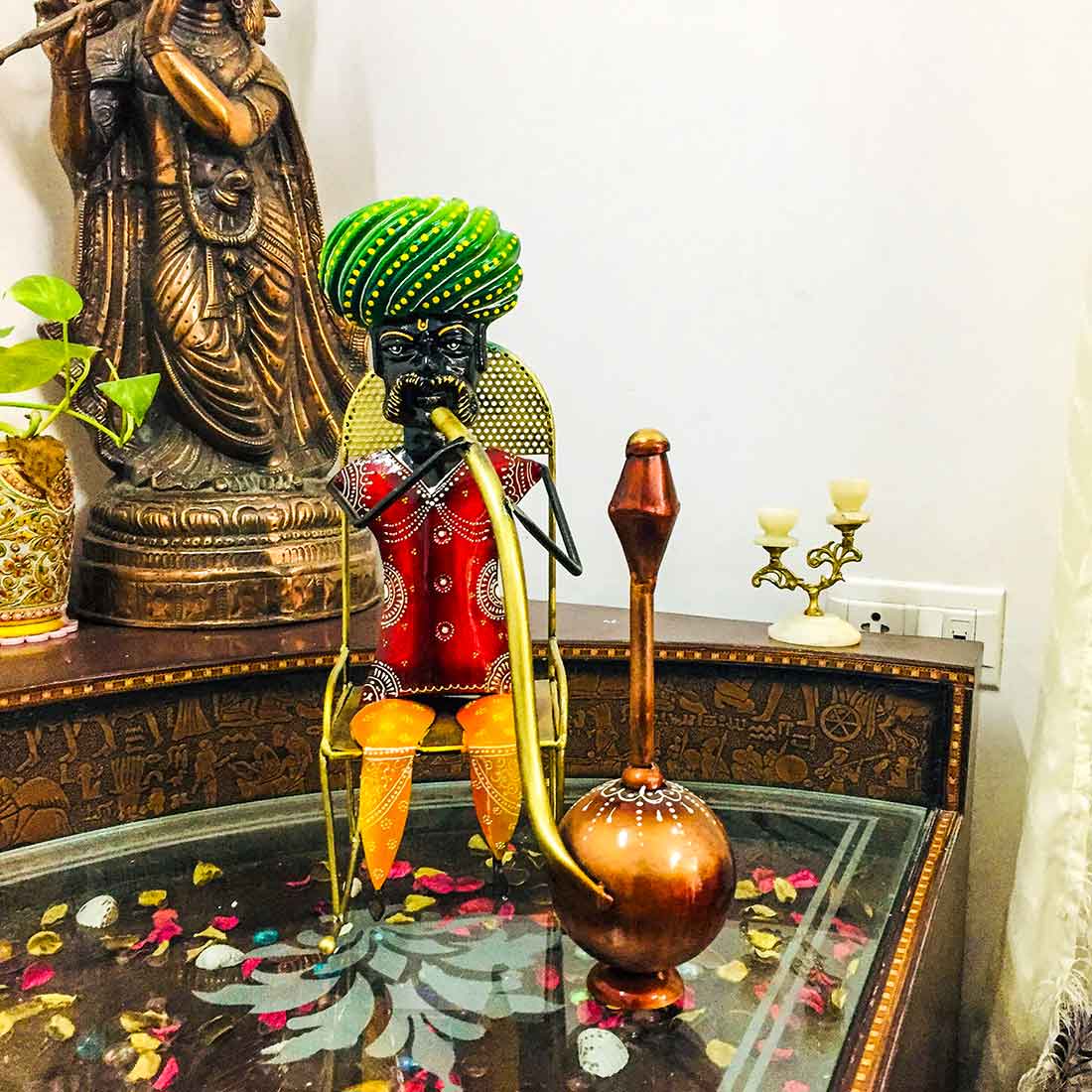 Man with Hukka - Antique Showpiece - For Table Decor & Gifts -17 Inch - ApkaMart