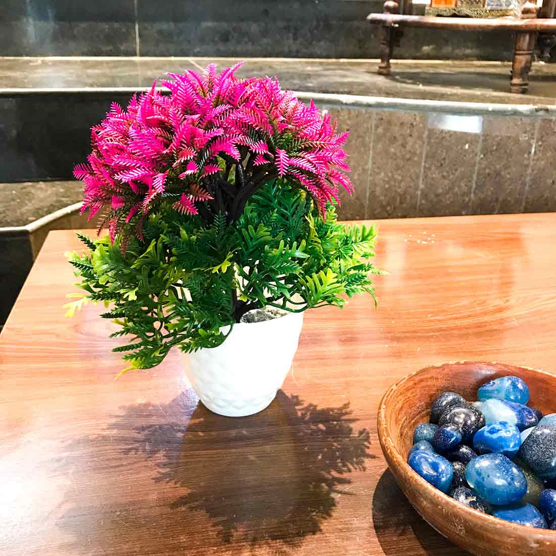 Artificial Flower Pot - Magenta Flowers -For Table & Home Décor - ApkaMart