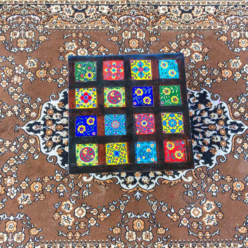 Wood Chowki with Ceramic Tiles - For Home Decoration - 11 Inch - ApkaMart