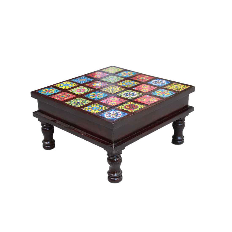 Wood Chowki with Ceramic Tiles - For Home Decoration - 11 Inch - ApkaMart