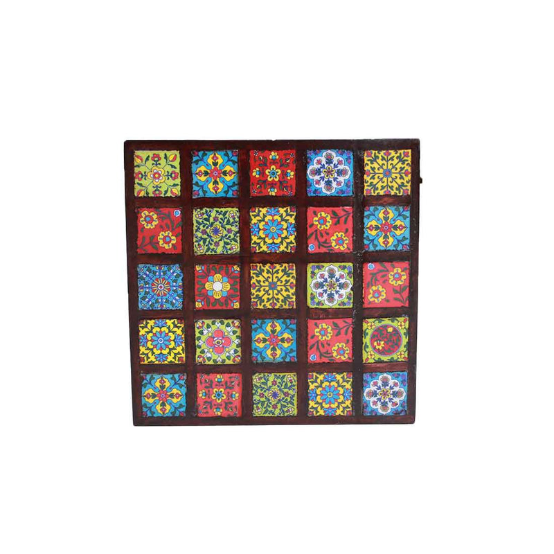 Wood Chowki with Ceramic Tiles - For Home Decoration - 11 Inch - ApkaMart
