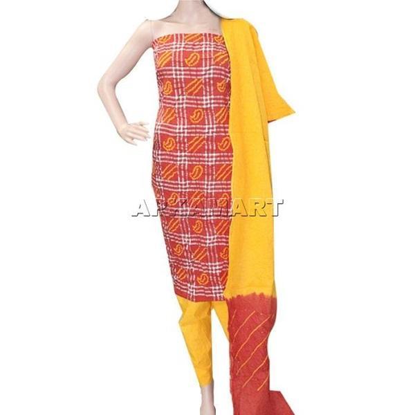Orange and Yellow Tie and Dye Dress Material - ApkaMart