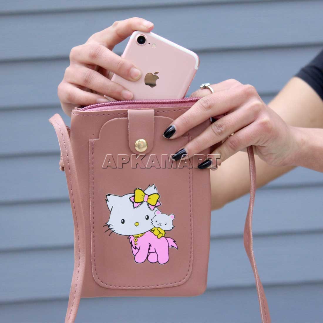 Women's Mobile Cell Phone Cash Card Holder Cross-Body Sling Bag Girl's Small  Hand Wallet Black