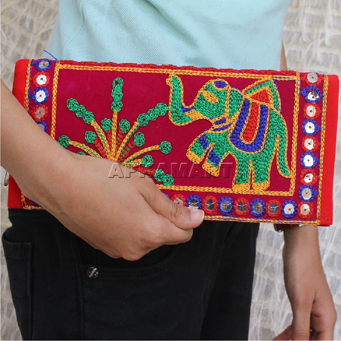 Clutch Bag for Women - Embroidered Design Ladies Hand Purse - ApkaMart