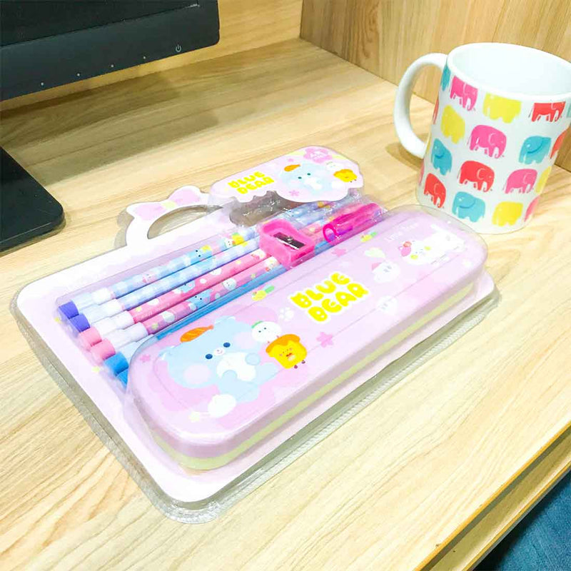 Pencil Box - Stationary for School - Pink Writing kit With Box - for Girls & Boys ,Return Gifts - ApkaMart