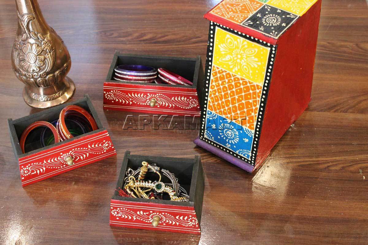 Pyramid Design Jewellery Box for Earrings | Jewellery Organizer - 3 Drawer - ApkaMart