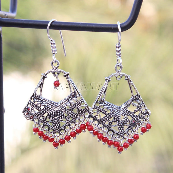 Earrings - Dangler Earrings with Red Beads - Jewellery For Women & Girls - ApkaMart