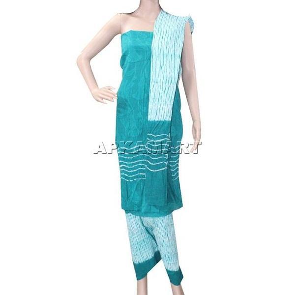Sea Green and White Tie and Dye Dress Material - ApkaMart