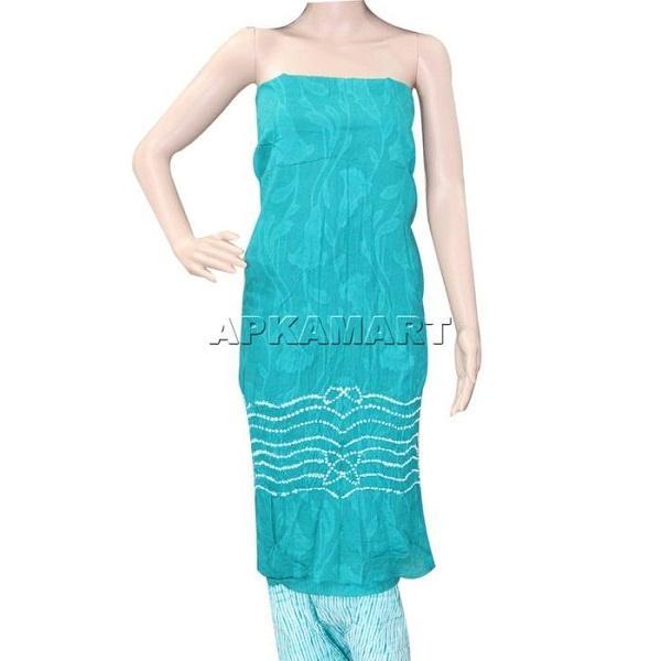 Sea Green and White Tie and Dye Dress Material - ApkaMart