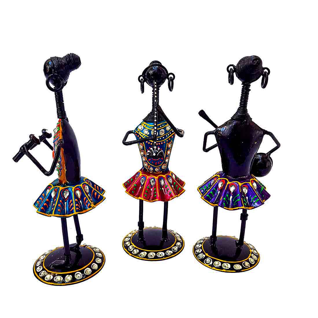 Tribal Musician Showpiece - Metal Figurines - For Table Decor & Living Room - 8 Inch- Set of 3 - ApkaMart