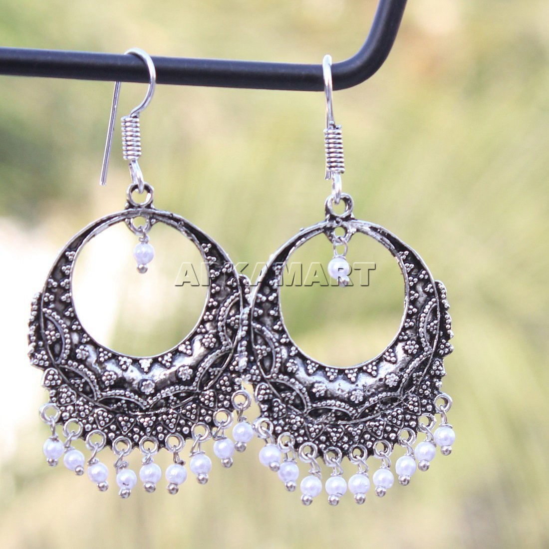 Earrings - Traditional Chand Bali with White Bead - Jewellery For Women & Girls - ApkaMart