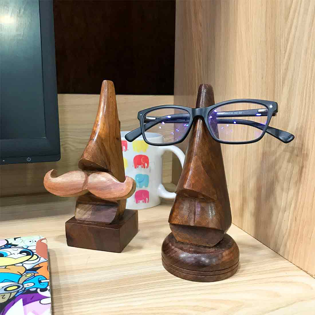Glasses Holder Stand | Wooden Spectacle Holder - 6 Inch - ApkaMart