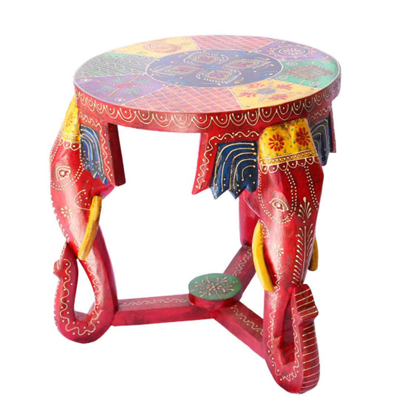 Wooden Side Table With Elephant Face Shape Legs - 15 Inches - ApkaMart