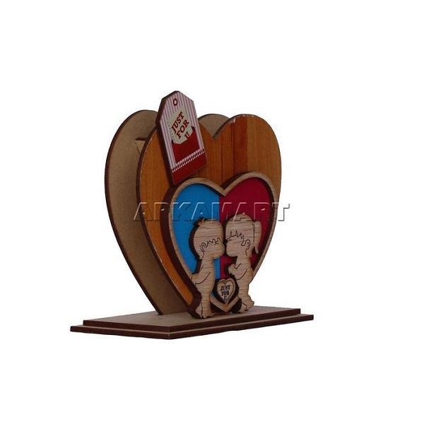 Wooden Pen Holder - Heart Design -  for Office Desk & Gifts - 4 Inch - ApkaMart
